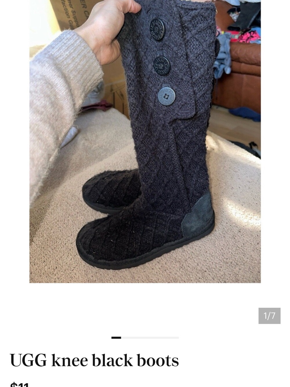 UGG Women's Black Quilted Knee-High Button Boots